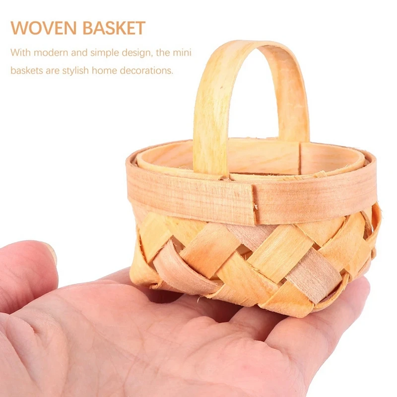 AFBC 72Pcs Wood Chip Mini Baskets Manual Woven Baskets Ornaments Candy Storage Box 5