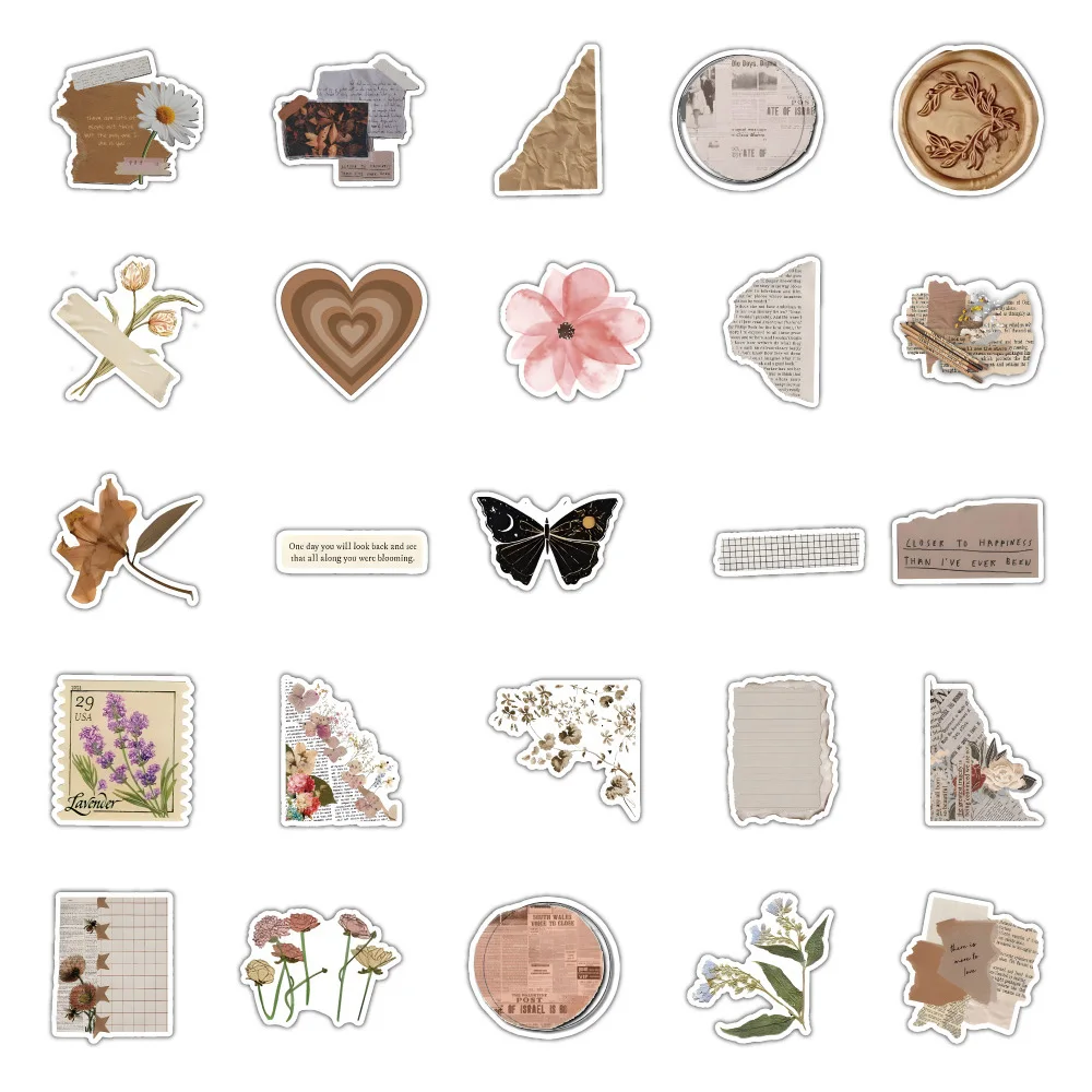 10/30/60/120PCS Retro Art Flower Butterfly Aesthetic Stickers Vintage Decal Laptop Phone Luggage Scrapbook Car Graffiti Sticker 4