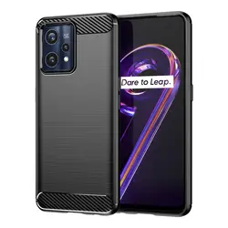 Carbon Fiber Skin Soft Silicone TPU Cover Case - Durable Protector for Realme 9 4G RMX3521 (Black)