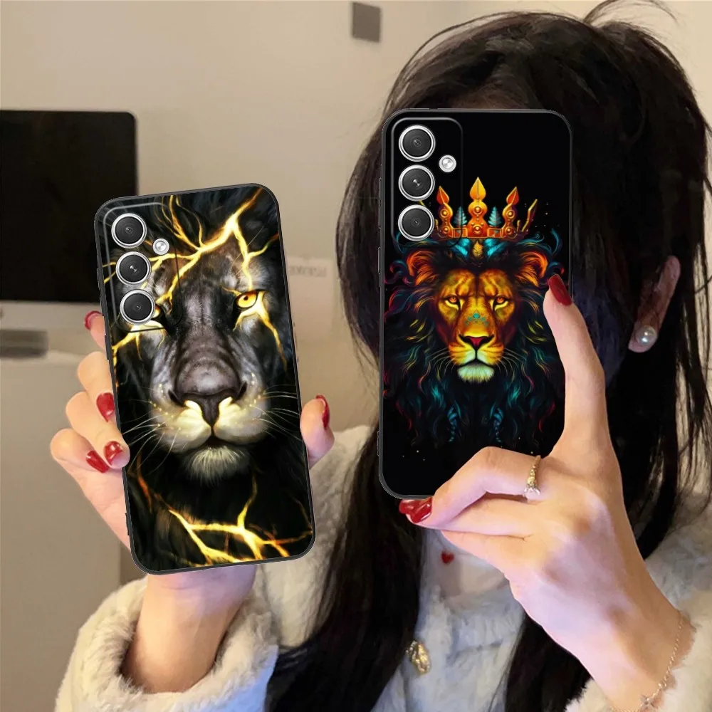 Fashion Lion Mobile Cell Phone Case For Samsung Galaxy S24 S23 S22 S21 S20 S10 S9 Plus Fe Ultra Lite Black Phone Cover Funda