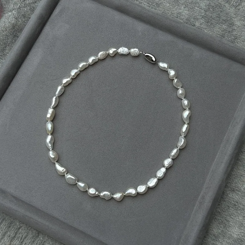 

Minar Delicate Irregular Freshwater Pearl Beaded Necklaces for Women Stainless Steel Silver PVD Plated Wedding Bridal Jewelry
