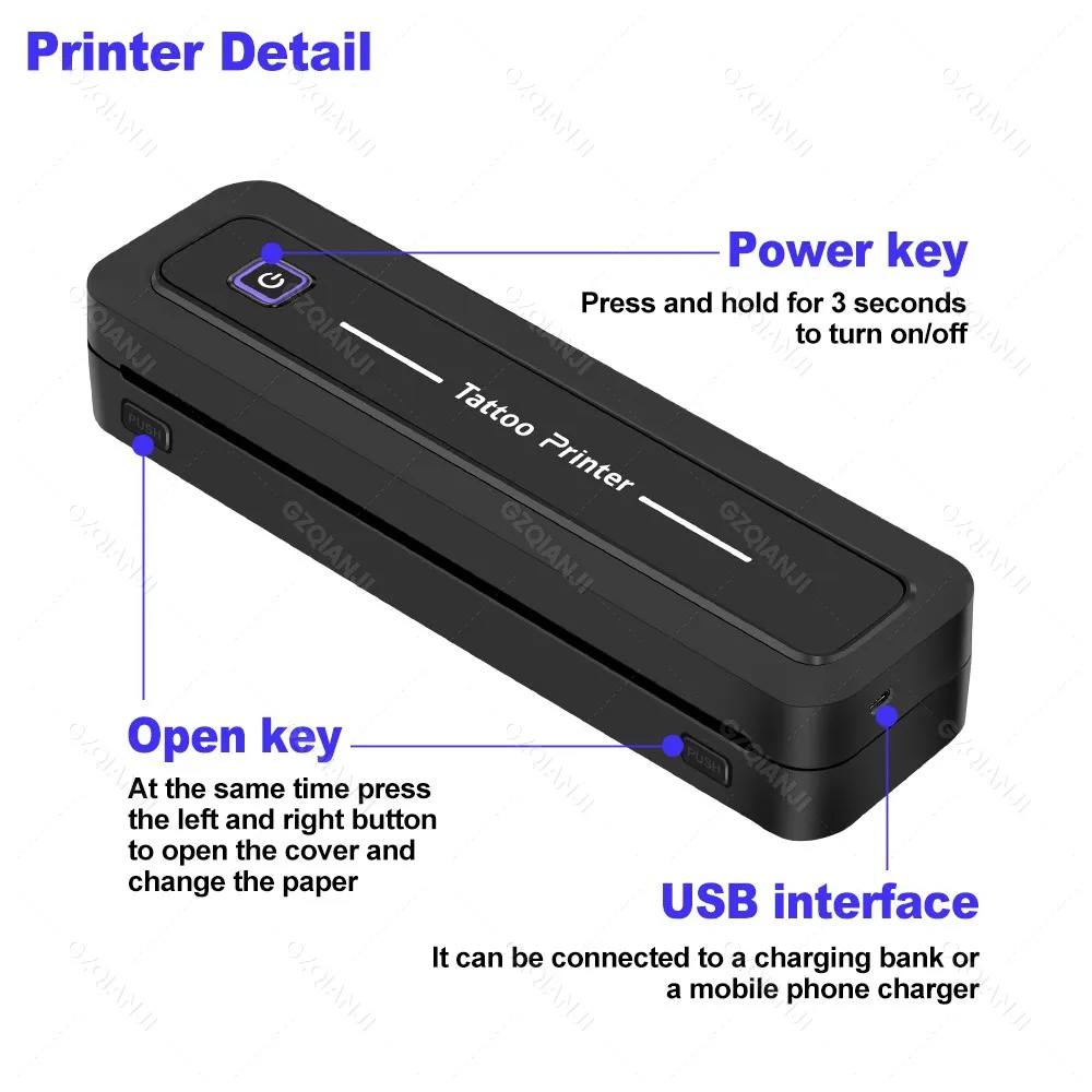 A4 Portable Tattoo Transfer Machine Stencils Device Drawing Copier Thermal Printer Wireless For beginner/Artists