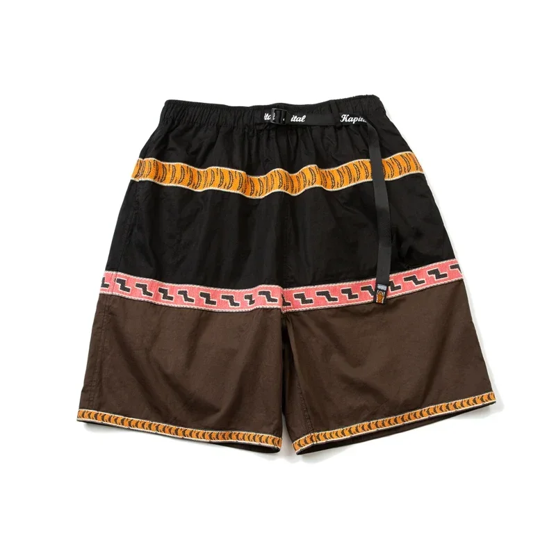 2022 Spring Summer New Japanese Fashion Brand Hirata Hehong Color Matching Tiger Ribbon Five Point Casual Men's Shorts