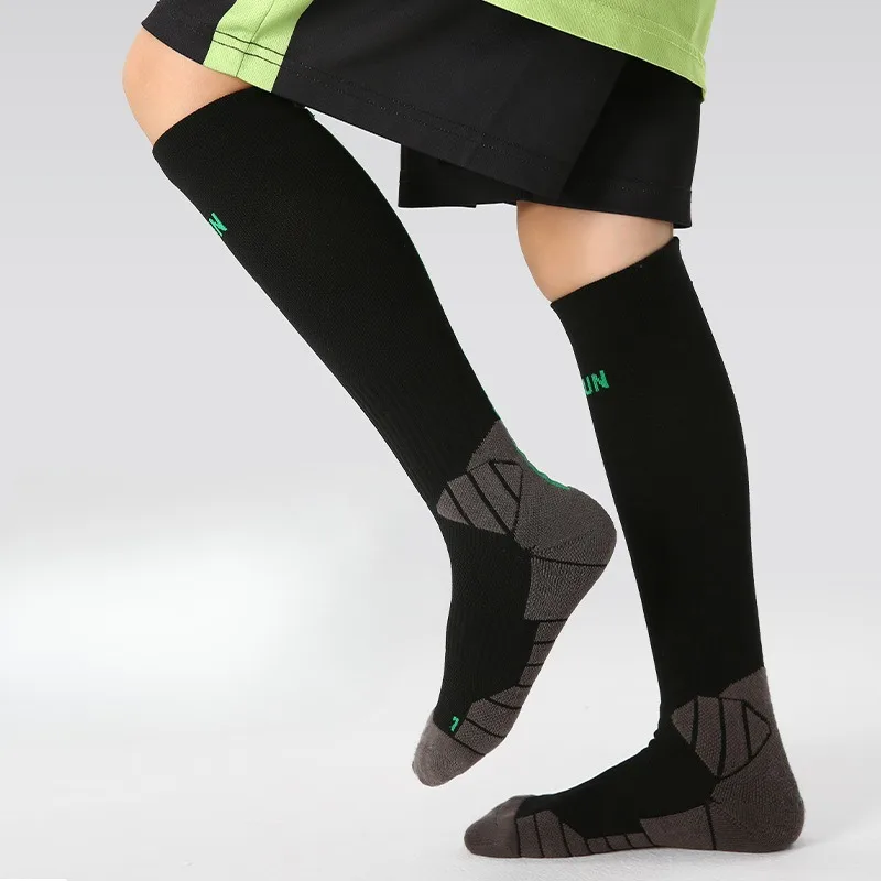 Kids Performance Soccer Socks Breathable Cushioned Non-Slip Grip for Youth Football Training Matches Sports Boys Knee-High Socks