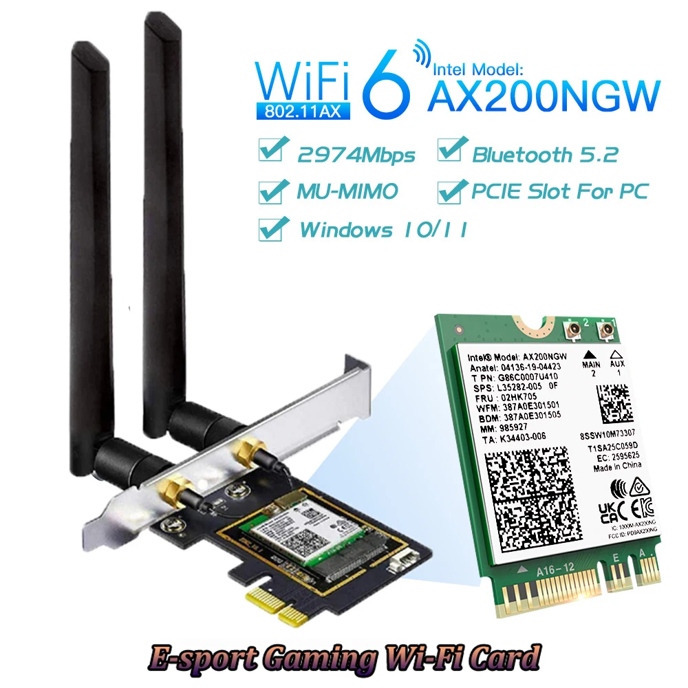 3000mbps Bluetooth 5.2 Wifi 6 Pcie Wireless Adapter Intel Ax200 Wifi