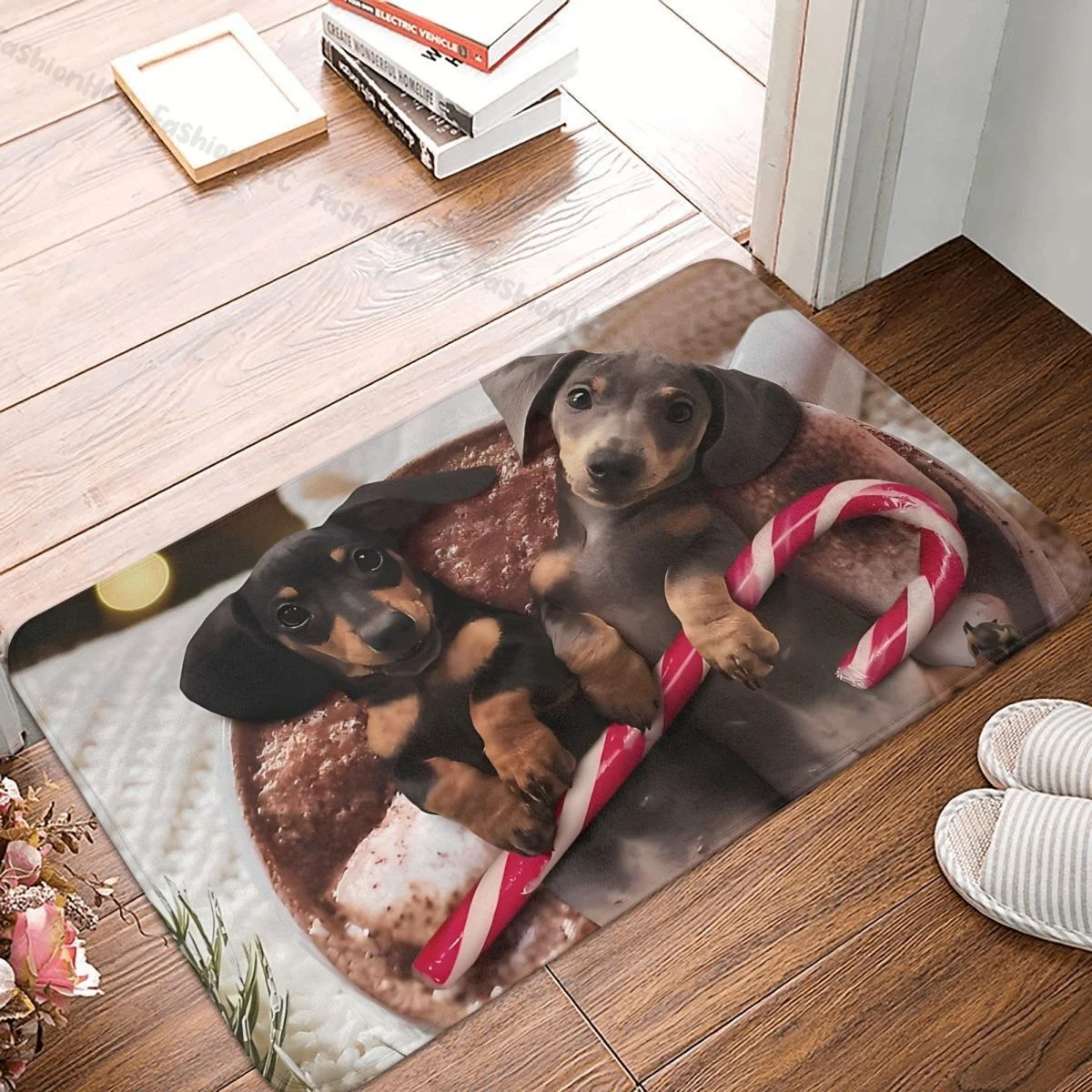 

Non-slip Doormat Mini Dachshunds Merry Christmas Bath Kitchen Mat Welcome Carpet Indoor Modern Decor