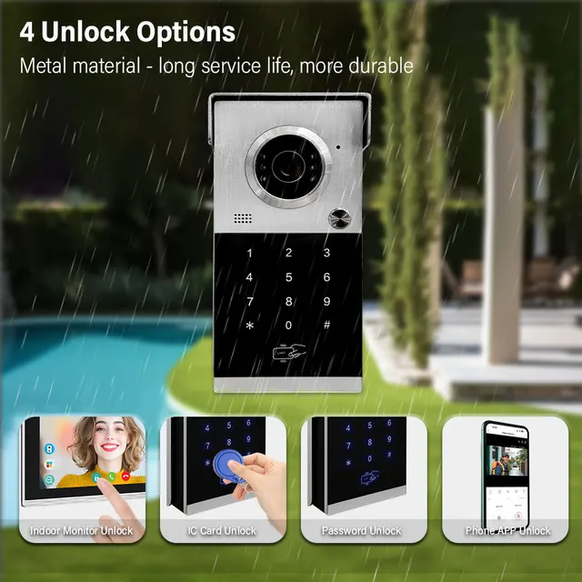 ANJIELO Metal Doorbell Video Intercom System 10inch Touch Screen 4in1 Unlock Romote Safety Protection Tuya Smart 5