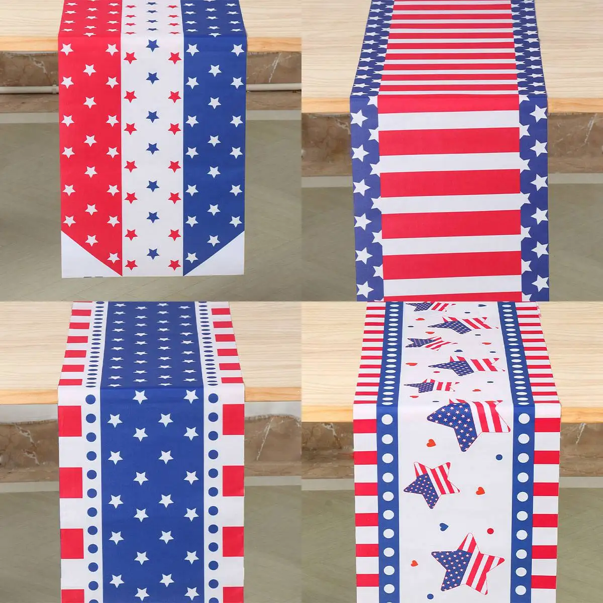 

Patriotic Independence Day Linen Table Runner American Flag Heart Star Dwarf 4th of July Table Runner Kitchen Dining Party Decor