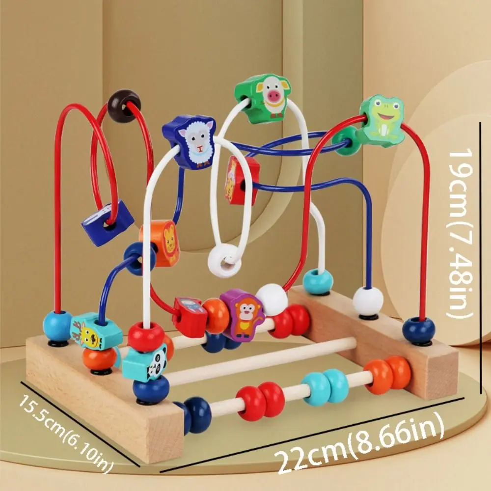 Colorful Animals Wooden Toys Math Puzzle Wooden Beads Bead Maze Counting Learning Shapes Circle Early Education Toys
