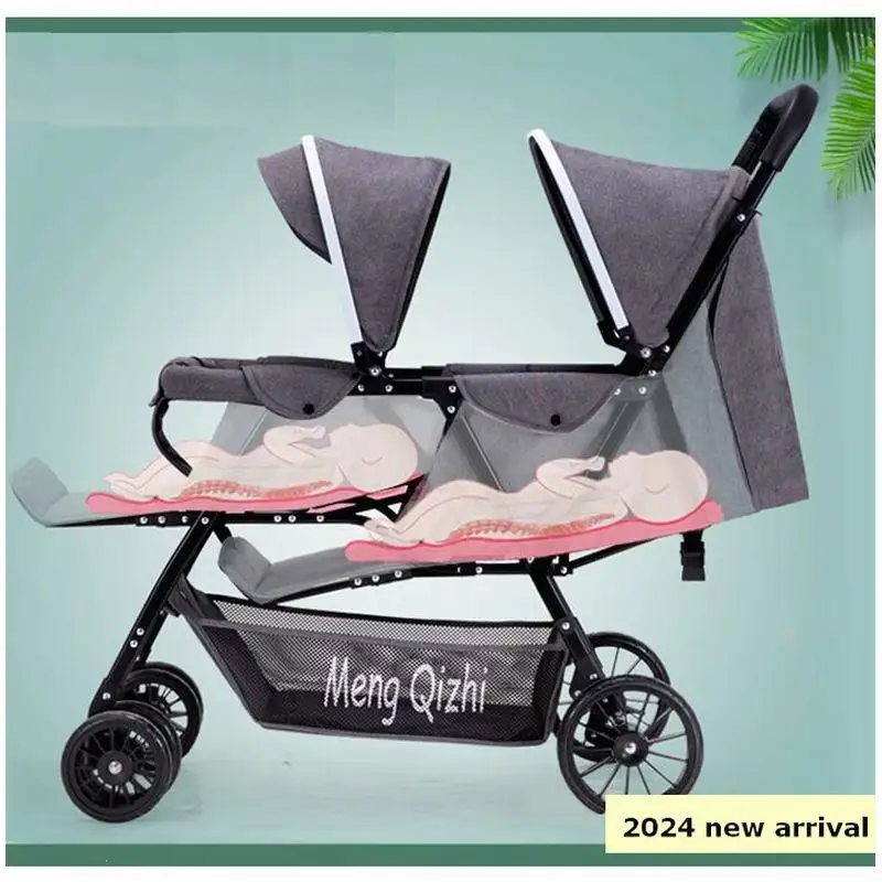

2024 Baby stroller new design two seats sit and lie down baby bed lightweight foldable twins child pram baby carriage baby-car