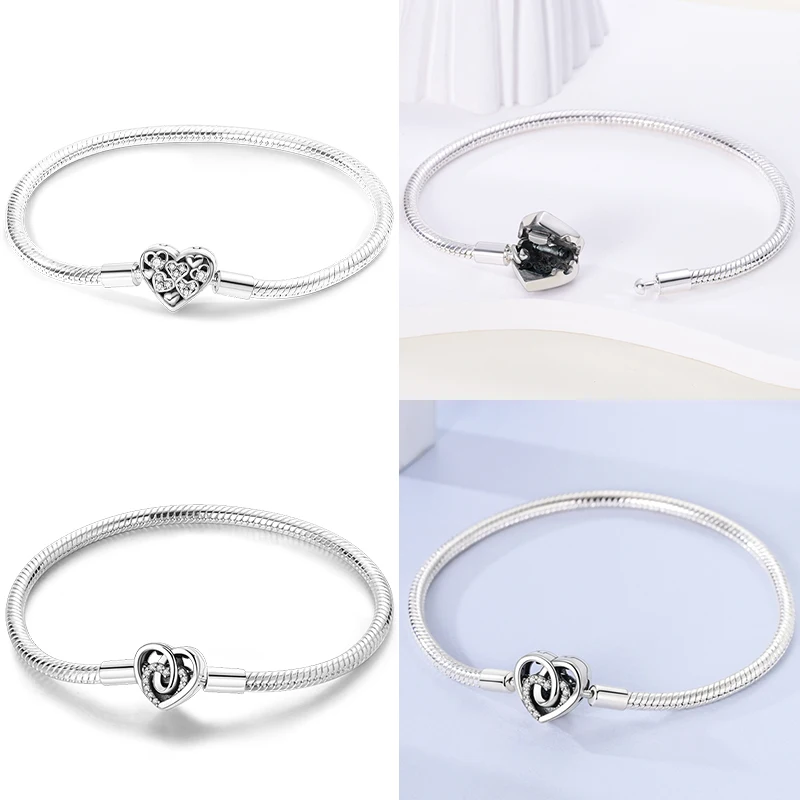 Heiße Verkäufe 925 Sterling Silber Armbänder Für Immer Liebe Schmetterling Herz Armband Fit DIY Charms Perlen Mode Frauen Schmuck 17-20 CM – Detail 13