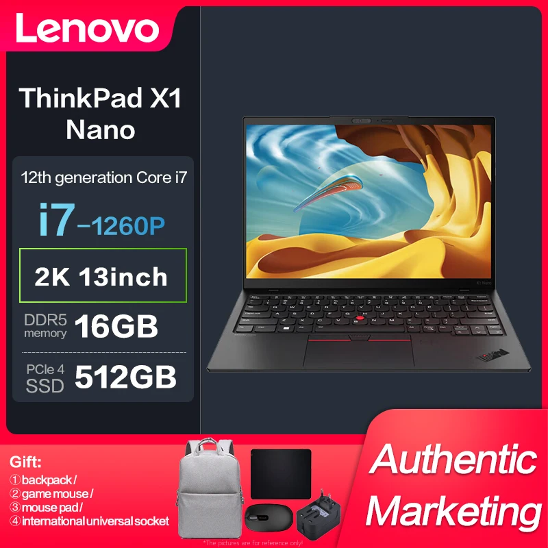 

New ThinkPad X1 Nano Intel I7-1260P 16GB 512GB SSD 2K 13inch Slim Notebook 4G Network Lenovo Laptop Computer