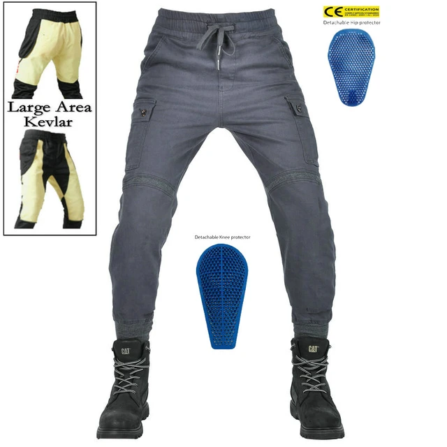 Pantalones de moto de pana para hombre, jeans resistentes a caídas con  equipo de protección, kevlar en la rodilla, para invierno - AliExpress