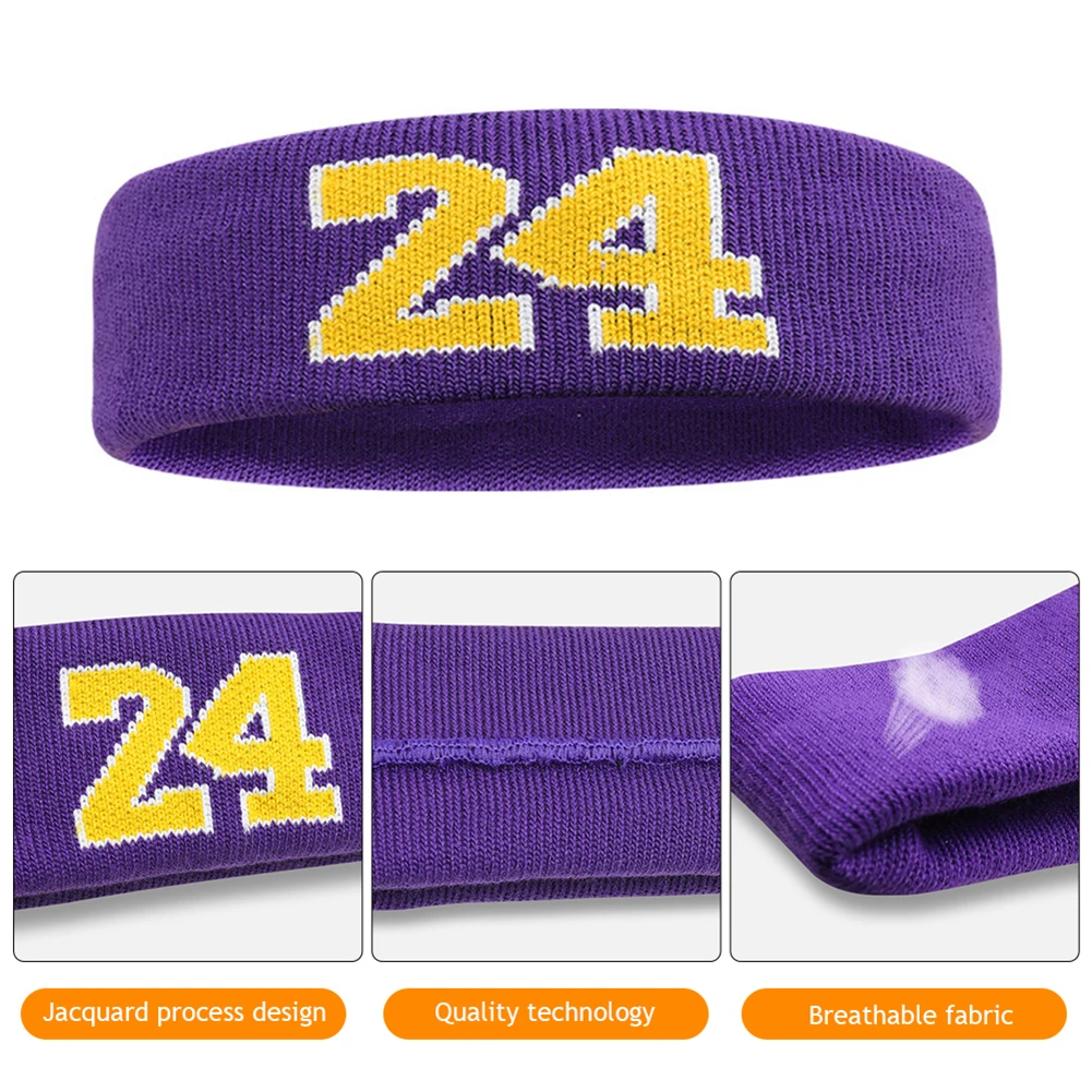 Sports Headbands Cotton Athletic Headband Number 24 Elastic Sweatband Protection Basketball Tennis Sport Adult Kids Gym Fitness Sweat Hair Band