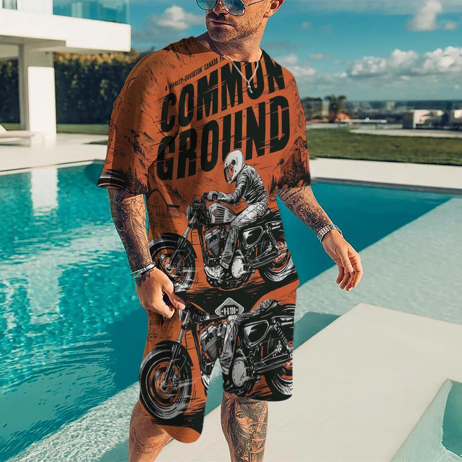 

3D Printed Men Tracksuit Set Summer Shorts Suit Oversized Men's Clothing 2 Piece Outfit Motorcycle Racing Pattern Man Sportswear