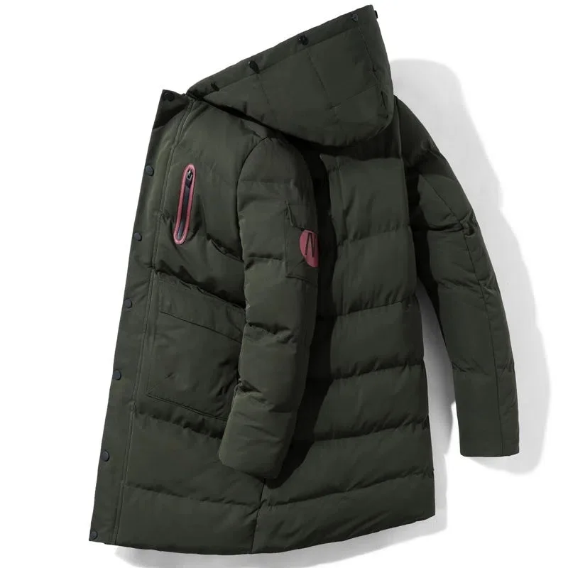 

2022 Upgrade New Men Solid Parkas Winter Casual Padded Jacket Hooded Down Thick Coats Waterproof Medium and Long Size Big pocket