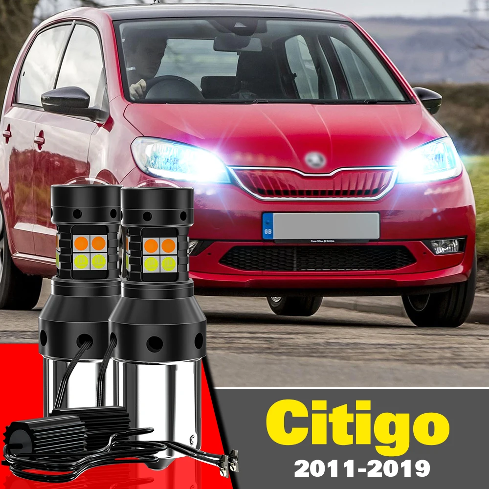 

For Skoda Citigo Citigo-e Accessories 2011-2019 2020 2013 2014 2015 2pcs LED Dual Mode Turn Signal+Daytime Running Light DRL