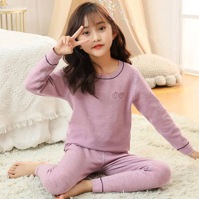 Children's Thermal Underwear Set Boys Girls Long Johns with Fleece