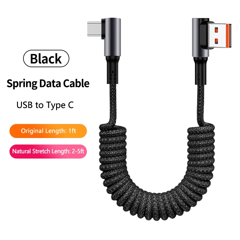 Retractable Braided Fast Charging Coiled USB-C Cable