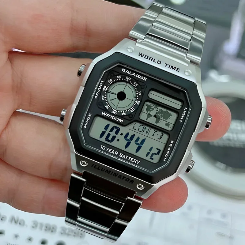 

New Digital Watch Men's Watches Business Waterproof Stainless Steel Strap Wristwatch Men LED Digital Alarm Clock Relogio