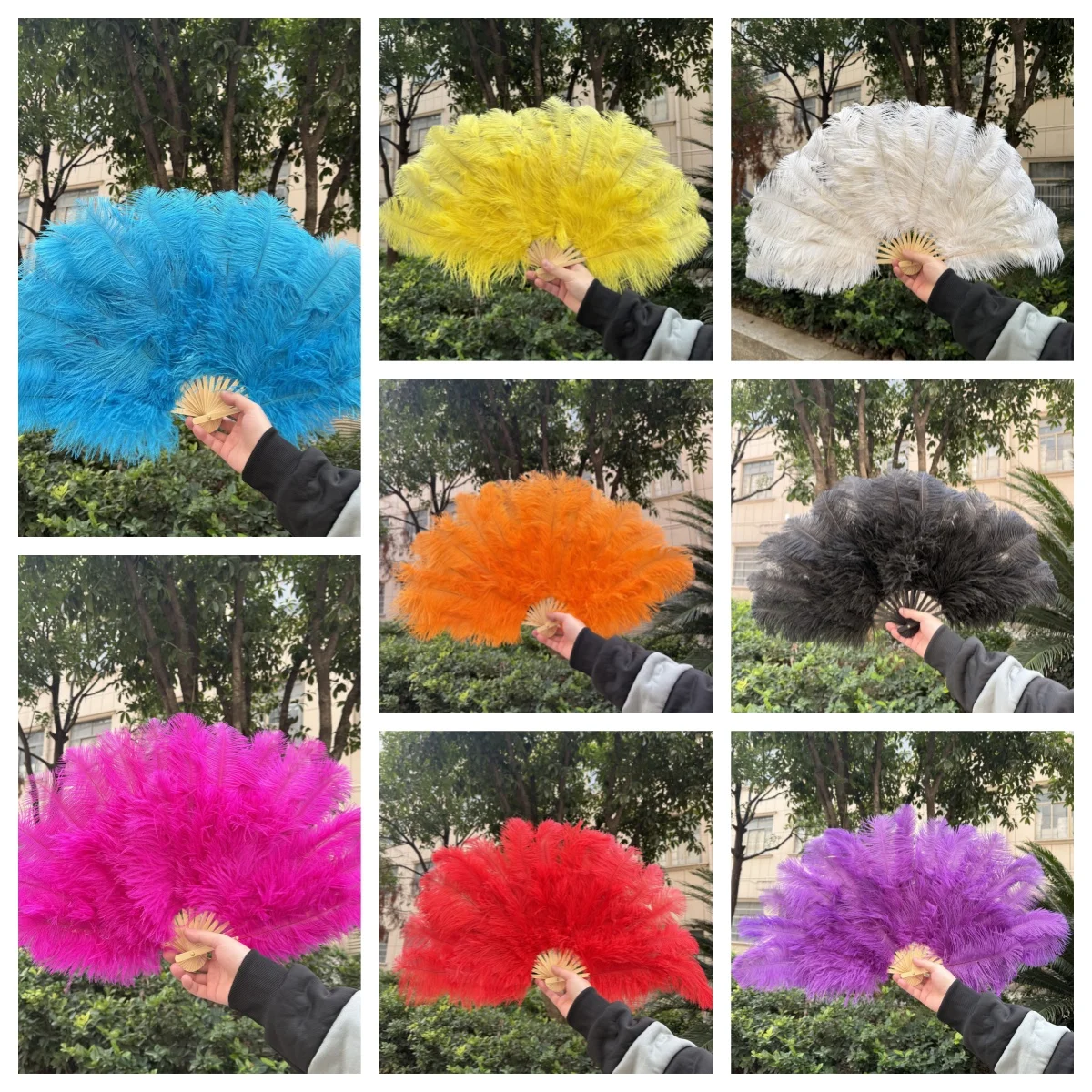 Ostrich Feather Fan 15Bone 70CMx40CM for Wedding Party Stage Play Dance Performance Accessories folding fan hand fan