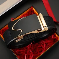 Automatic Buckle Swoosh Design Genuine Leather Men's Belt 1