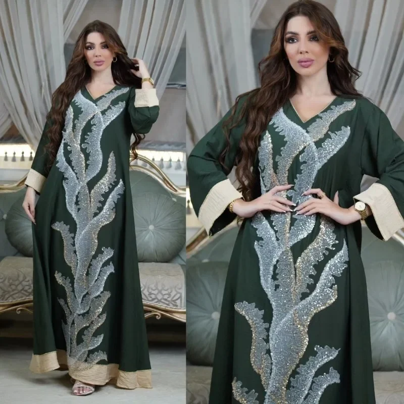 Muslim Robe Sequin Embroider Fashion Abaya Middle East Women's Clothing Arab Clothing Home Leisure Muslim Maxi Dresses for Women