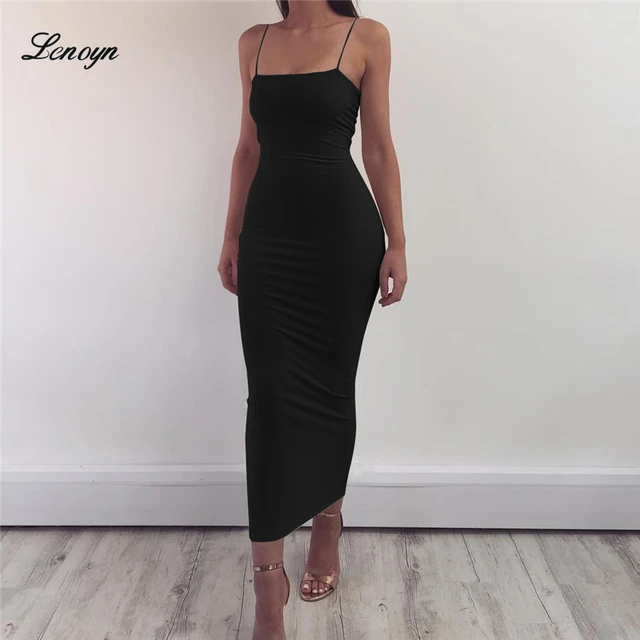 Vestido largo con finos para mujer, traje Sexy con Espalda descubierta, sin hombros, ajustado, color negro, para verano otoño _ - AliExpress Mobile