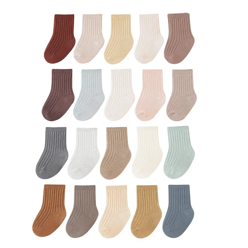 

5Pairs 0-8Year Children's medium tube socks combed cotton solid color breathable baby socks autumn and winter sock