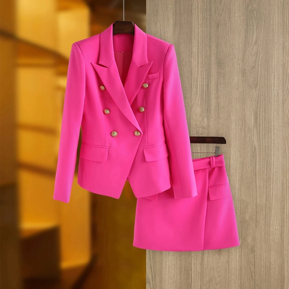 Harley Fashion Gorgeous Design Women 2PCS Blazer Suits Solid Color Summer Blue Skirt Twin Sets Mini Street Clothing for Lady