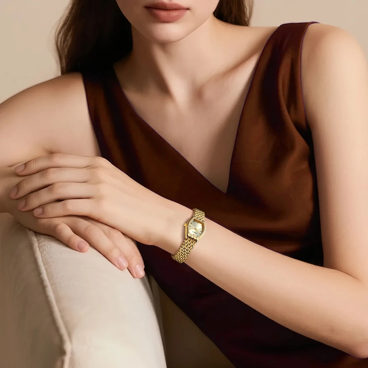 BERNY Golduhren für Damen, luxuriöse, schlanke, elegante Damen-Quarzuhr, goldene Edelstahl-Mode-Armbanduhr – Detail 13
