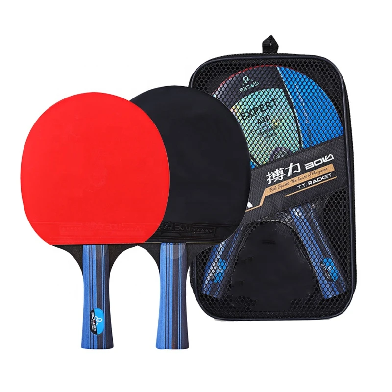 

Best 2PCS Ping Pong Table Tennis Blade Bat Set Professional Rubber Long Short Handle Ping Pong Racket Paddle With 1 Carry Bag