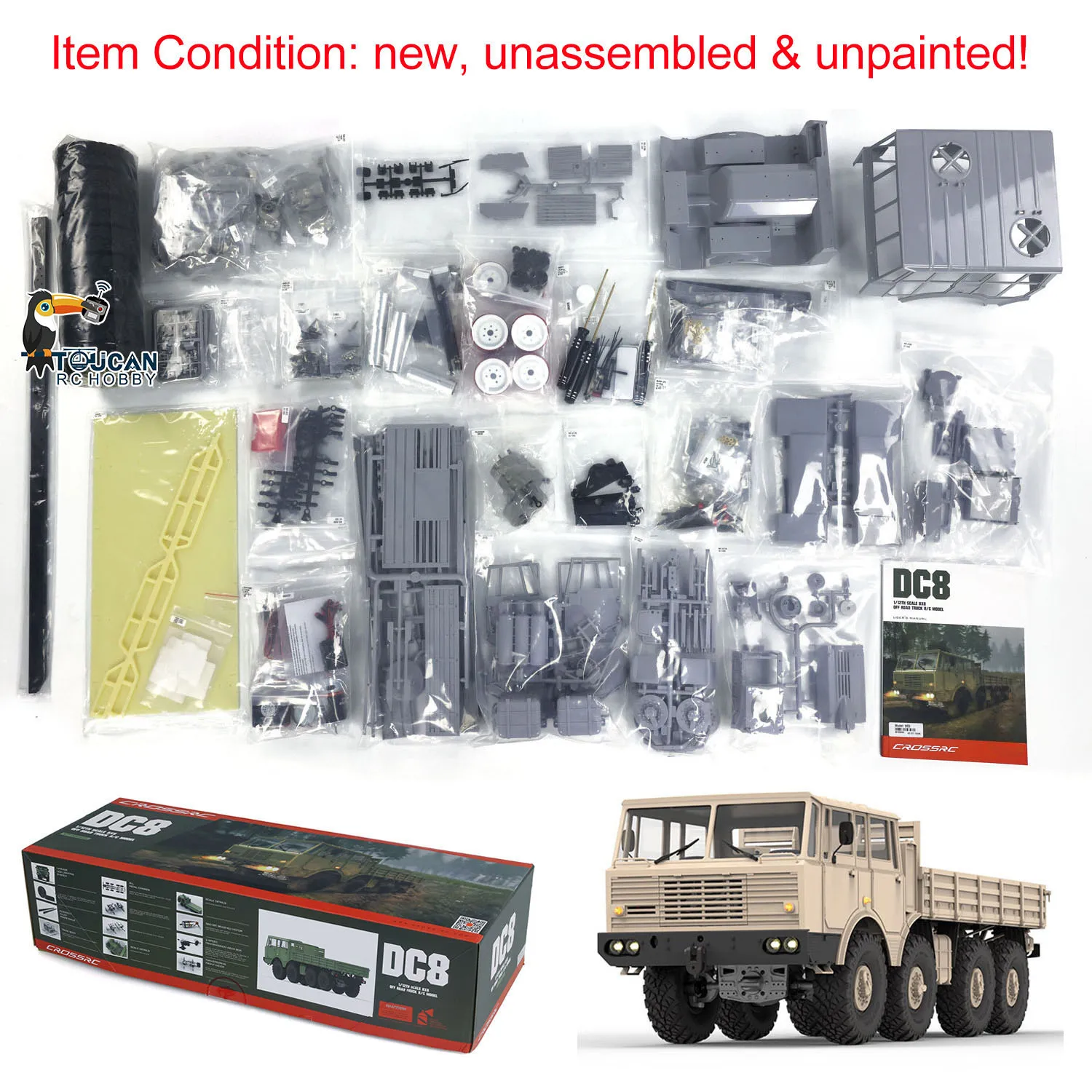 CROSSRC DC8 8X8 1/12 Electric Remote Control Off-road Military Truck Crawler Car Unpainted Unassembled Kits TH21784-SMT6 2