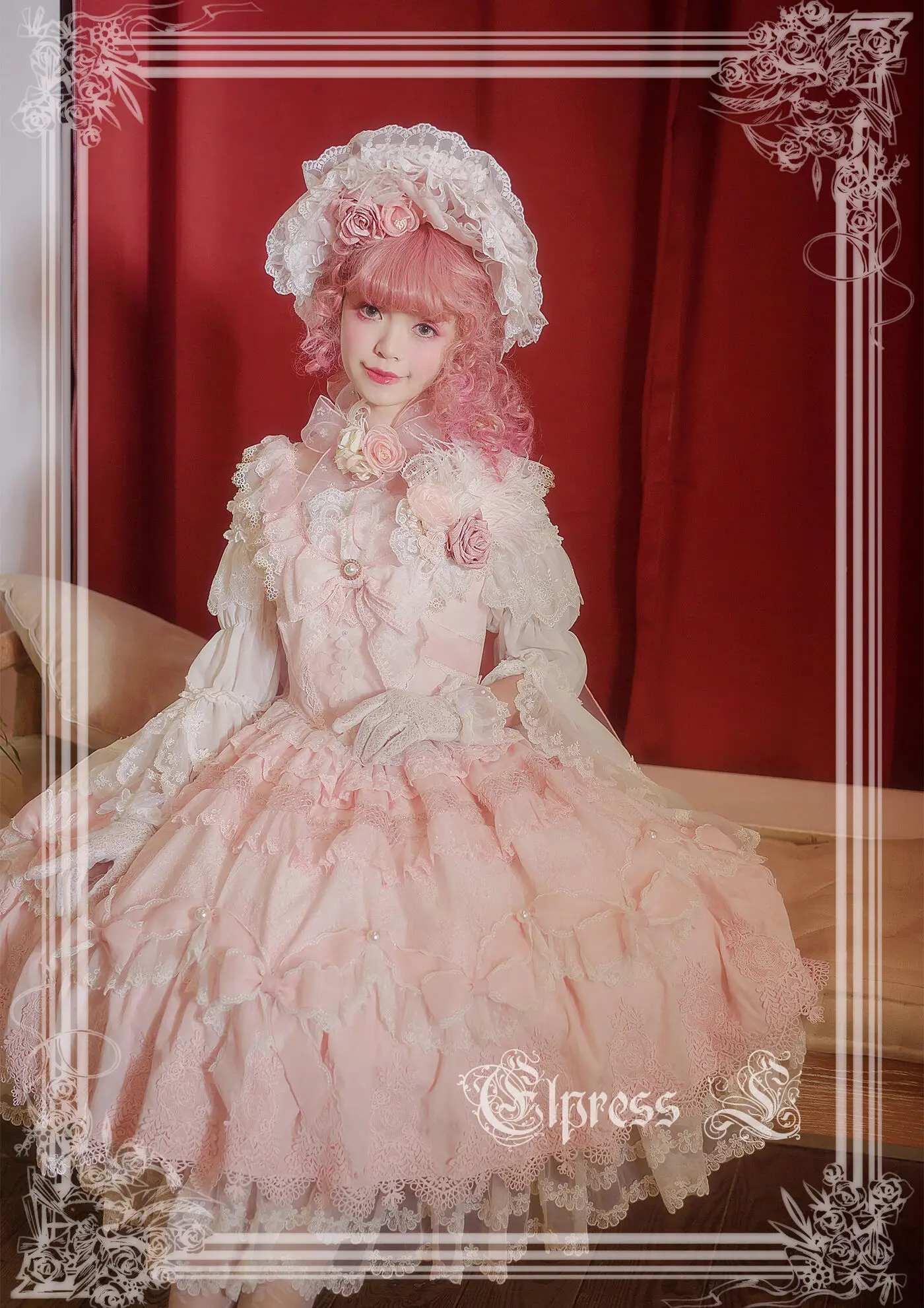 Lolita Dress Sweet Girl Christmas New Year Red Costume Vintage Ruffles Princess Op Long Sleeve Japanese Style Kawaii Clothing