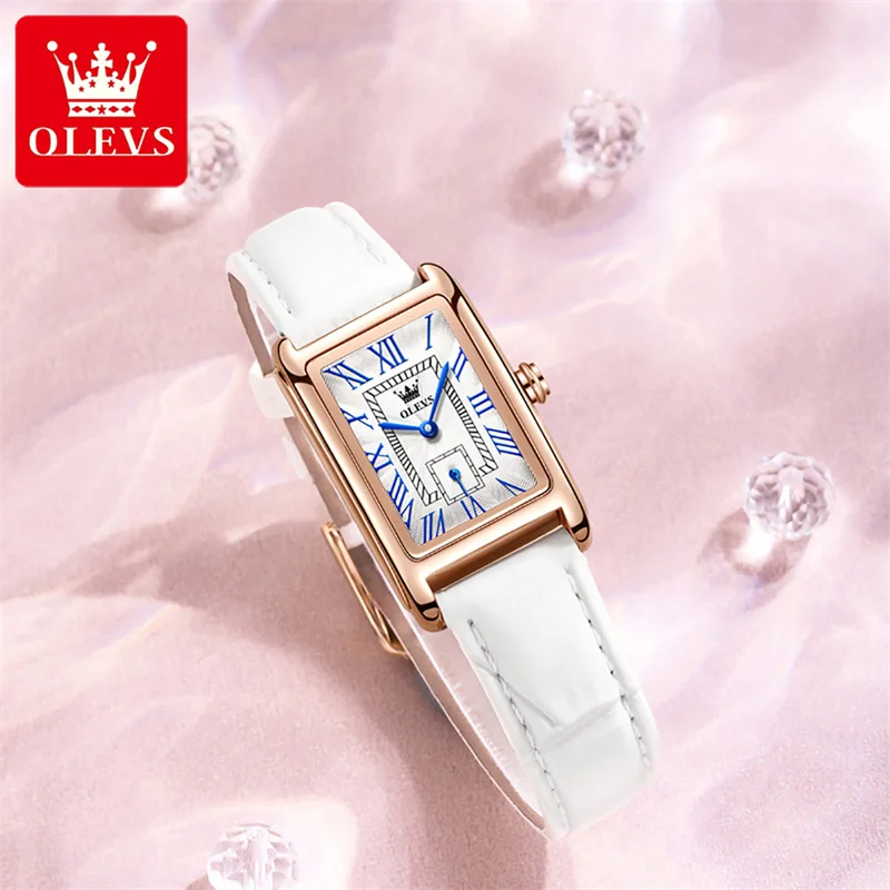 Rectangular Rose Gold Women Watches OLEVS Exquisite Ladies Wrist Watch Fashion Woman Quartz Clock Red Leather Relogio Feminino