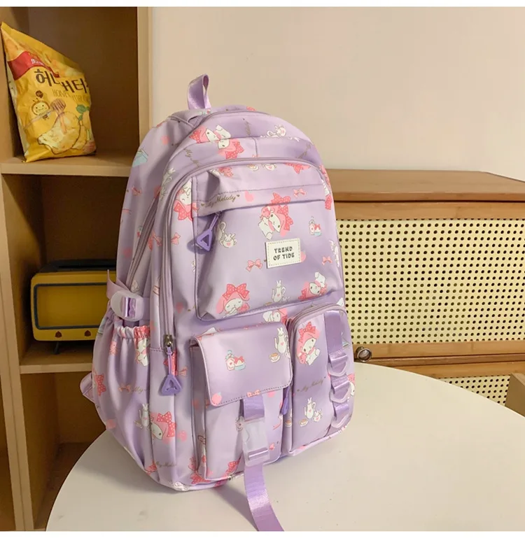 Hello Kitty Fashion Backpack Junior High School High School Campus Backpack Cute School Bag Casual Large Capacity Bag Women