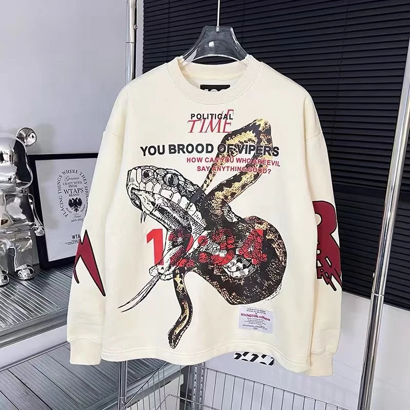 

Oversized Kanye Men Women Best Quality Hoodie RRR 123 Pullover Crewneck Fleece Snake Print RRR123 Sweatshirts y2k