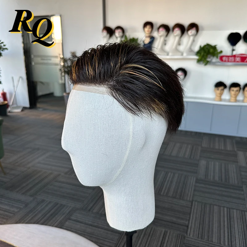 Wstępnie stylizowana pełna koronkowa podstawa topee Peruk męskie włosy proteza oddychające ludzkie włosy kolor Ombre peruka peruka dla mężczyzn