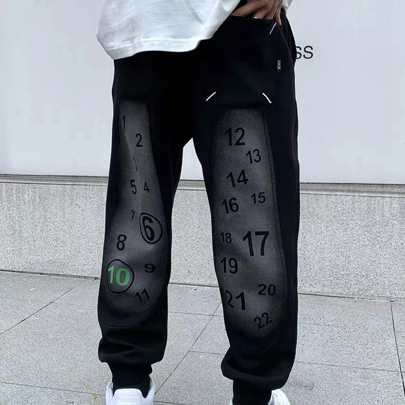 

Retro Hip Hop Washed Black Do Old 마르지 엘라 Pant High Weight Scatter Number Print Tracksuit Pant Men Streetwear マルジェラ Sweatpants