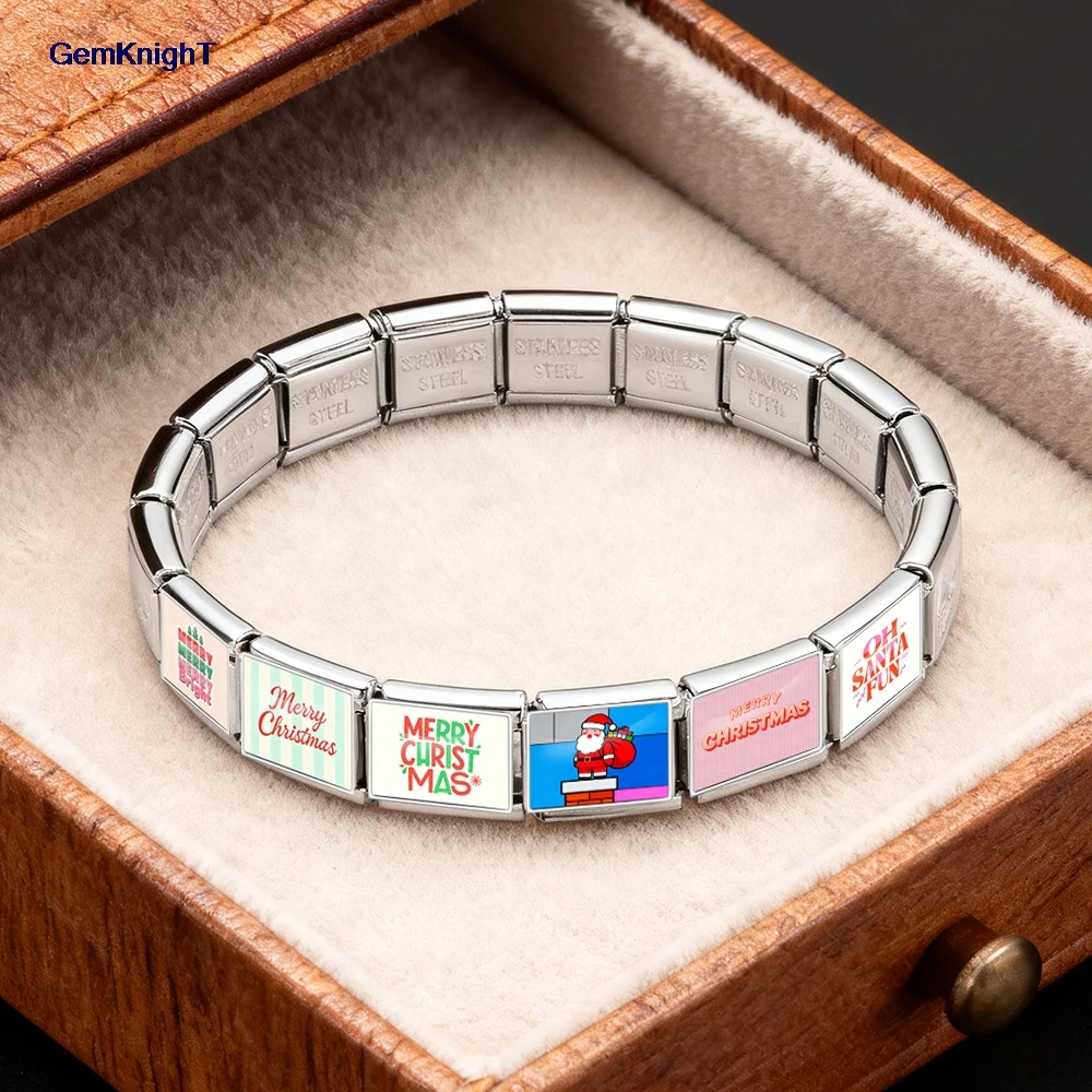 1 Stück elastischer Charm aus Edelstahl, passend für 9-mm-Perlen, ideal für italienische „Happy Holidays“-Armbänder, „Merry Bright Santa“-Armbänder und zum Basteln von DIY-Perlen. – Detail 2