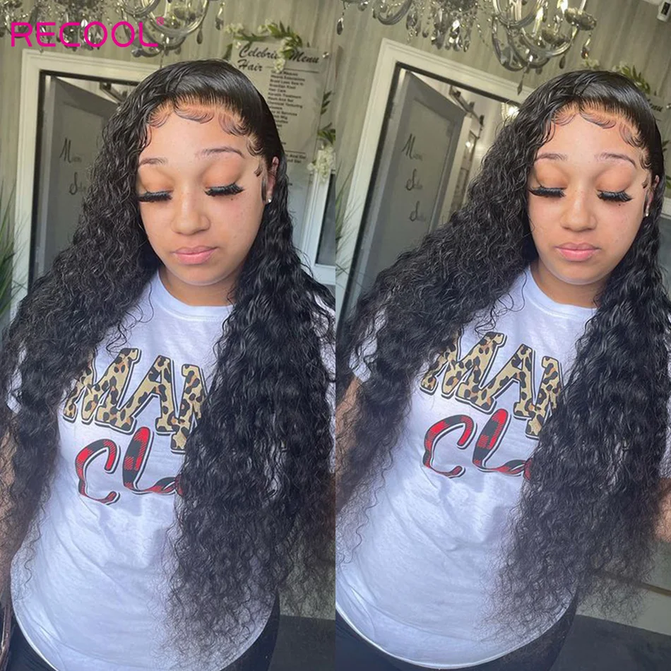 Recool Water Wave Lace Front Human Hair Wig 13x6 HD Lace Frontal Wig Ready To Go Pre Plucked Wet And Wavy Front