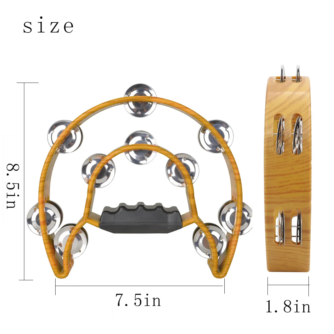 Wooden Hand Tambourine Coffee Color Double-layer Half Moon Shaped For Performance Party