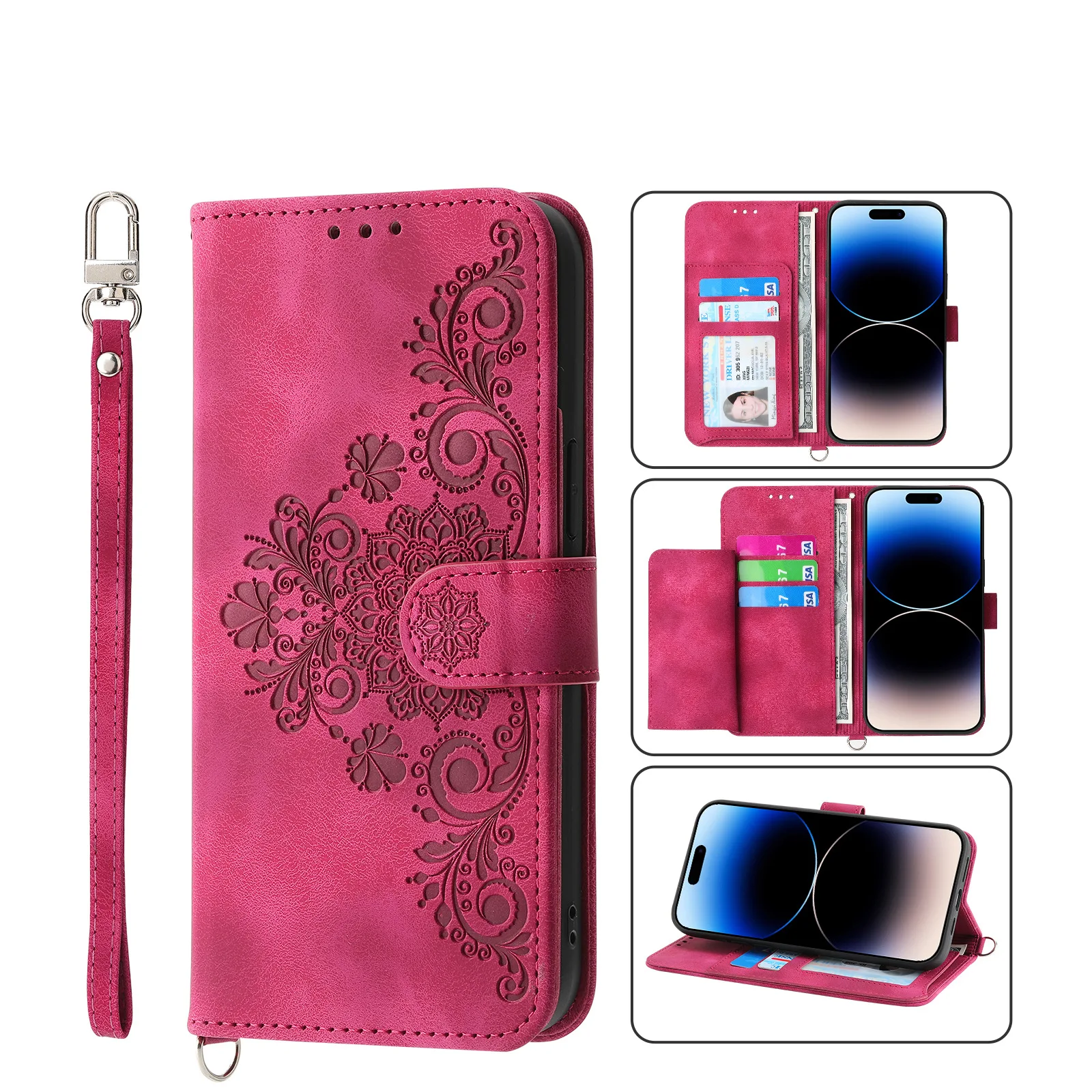 Elegant Leather Crossbody Wallet Case with Wrist Strap & Card Slots