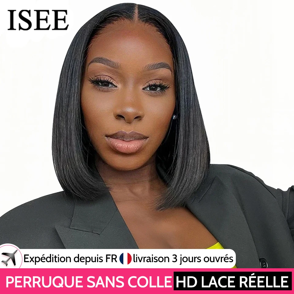 Perruque Bob Lace Wig Remy brésilienne avec cheveux naturels, courts et