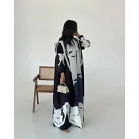 KAF Women Fashion Abaya Vintage Printed Cardigan Design Loose Large Size Elegant Female Luxury Robe Spring Autumn Model 4