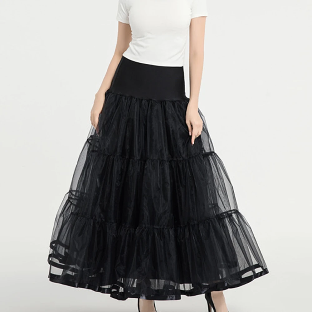 Women Puffy Organza Skirt Ankle Length Petticoat Bridal Wedding Slip Hoopless Ruffled Crinoline Underskirt Tutu Plus Size M-XL