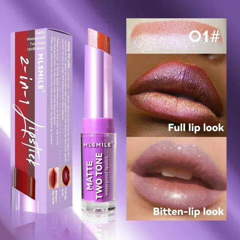 thumbnail image 1 of Lápiz labial mate de dos tonos 2 en 1, resistente al agua, de larga duración, de color altamente pigmentado, lápices labiales, labios mordidos, cambio gradual de color de labios, 1 of 5