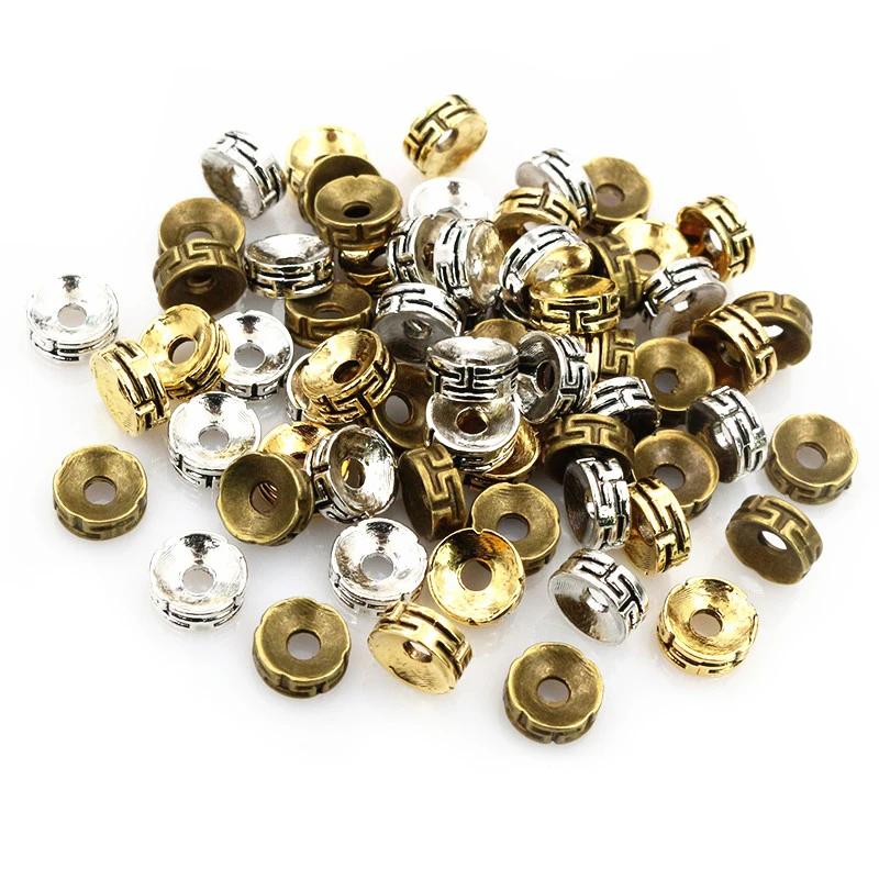 

50pcs 7.5x3mm Spacer Beads Bronze Gold Silver Color Metal Ball Crimp End Beads Stopper DIY Jewelry Making Findings Supplies
