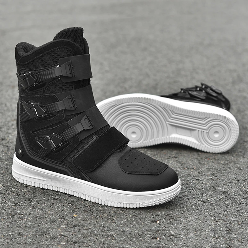 MOTO PLUS ブーツ 男性用滑り止めブーツ,バックル付き,通気性,モトクロスレース