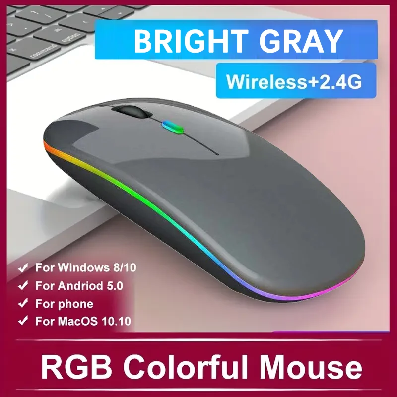 עכבר משחק אלחוטי RGB 2.4G USB C נטען בלחיצה שקטה קלה 85g ארגונומי DPI מתכוונן עבור iPad מחשב נייד PC Mac